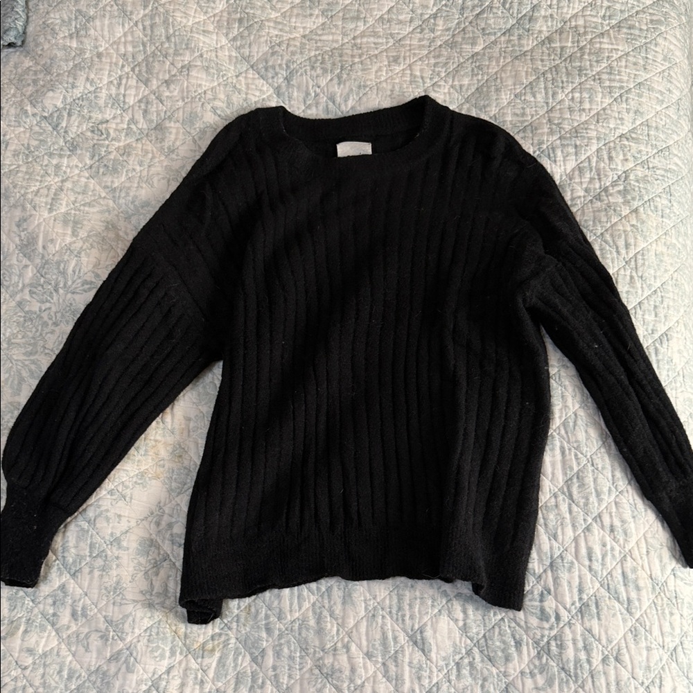 Aerie Black Ribbed Crew Neck Sweater